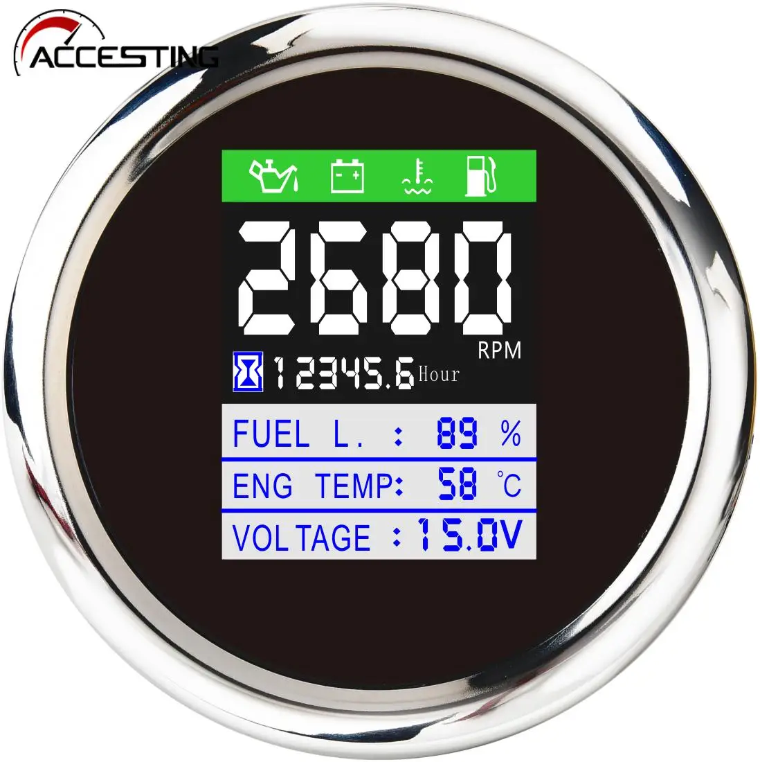 

New Multi-functional 85MM CAN bus Gauges Digital Tachometer Oil Pressure Water Temp Fuel Level Voltmeter Hour Meter With Alarm