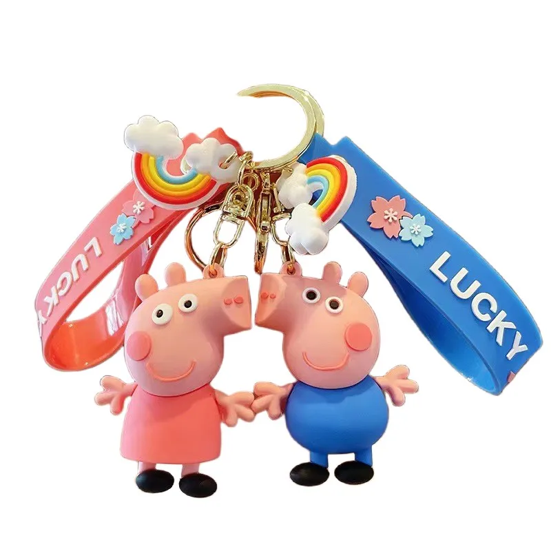 

Peppa Pig Keychain Action Doll Cartoon Character Doll Cute Couple Bag Keychain Pendant Accessories Toys Children's Birthday Gift