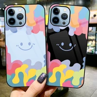rainbow cute smiley tempered glass case for iphone 12 13 11 pro max mini x xr xs max 7 8 6s 6 plus 5 5s se 2020 colorful coque