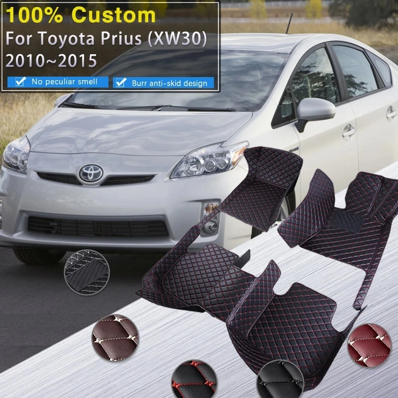 

Автомобильные коврики для Toyota Prius XW30 2010 ~ 2015, автомобильные прочные коврики, кожаный коврик, противогрязевой напольный коврик, полный компле...