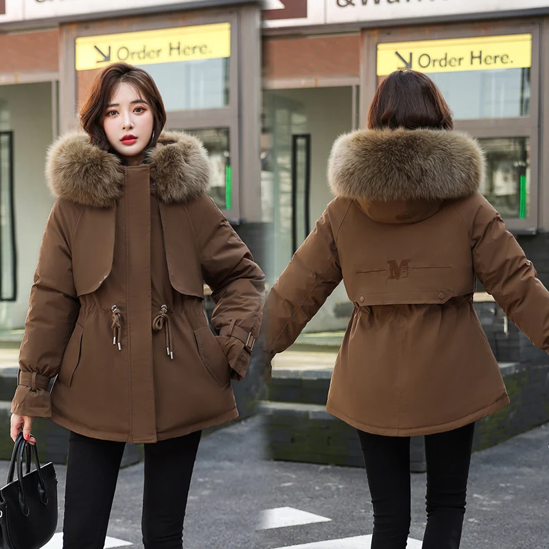 

2022 New Winter Jacket Women Parka Fashion Coat Wool Liner Hooded Parkas Slim With Fur Collar Warm Snow Wear Padded Clothes 890F