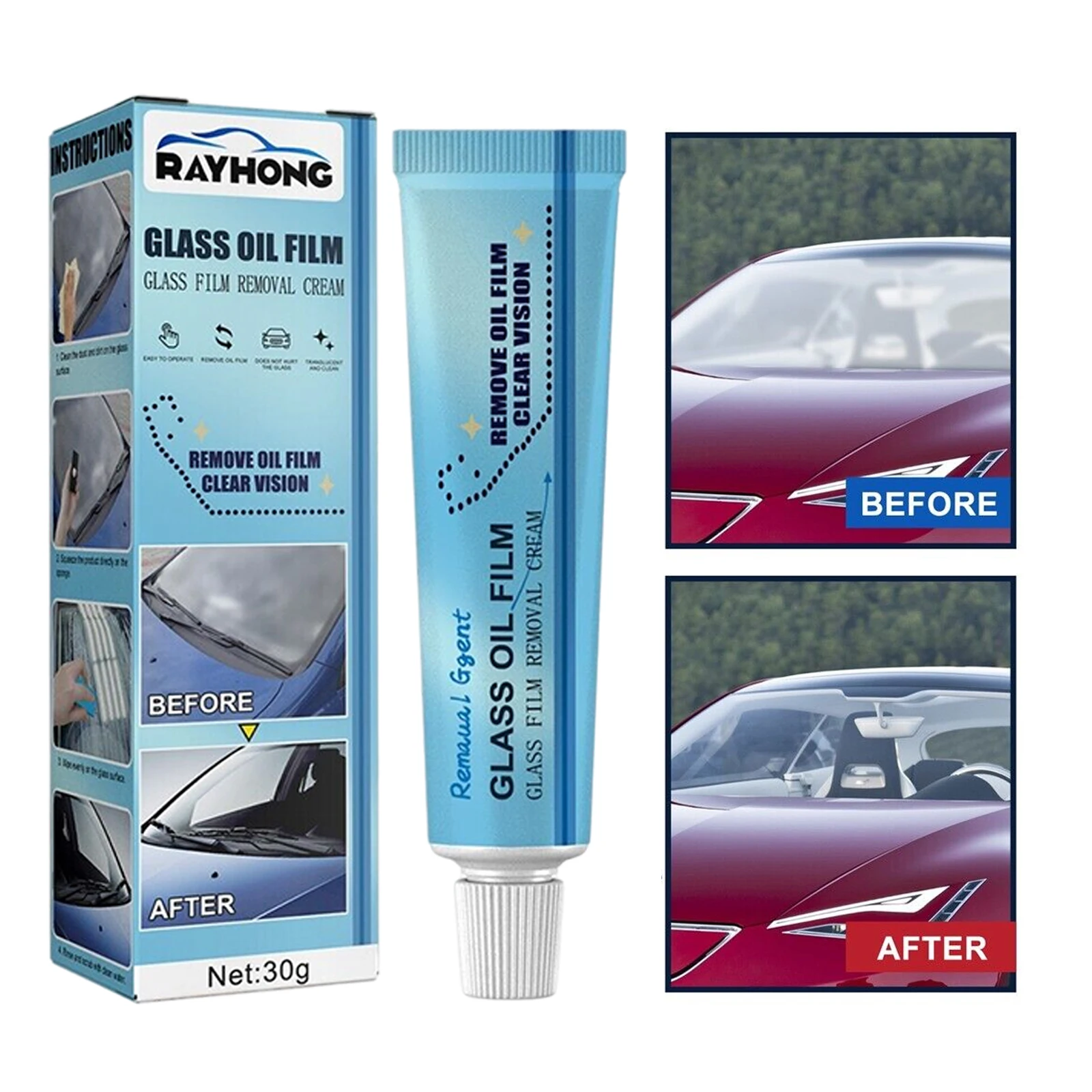

Auto Glass Oil Film Remover Decontamination Rainproof Oil Film Removal For Front Windshield Window Paste Coating Agent