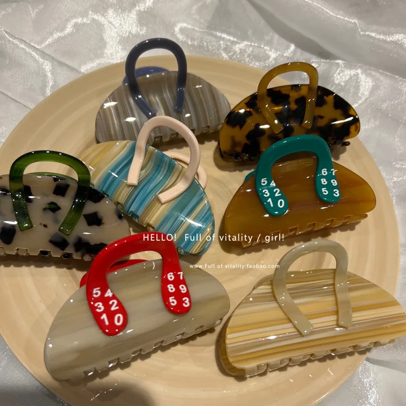 

Fashion Women Leopard Bag Grab Clip Hairpin Vintage Elegant Geometric Acetate Hair Claws Shark Clip Hairpin Female Accessories
