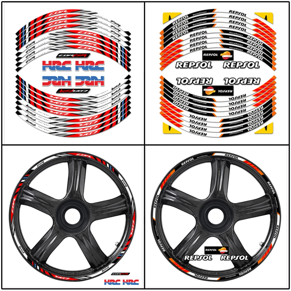 

For HONDA CBR650R CBR900RR CBR929RR RIM STICKER Motorcycle 17" Wheel Hub Modified Waterproof Stripe Reflective Decal 17 inches