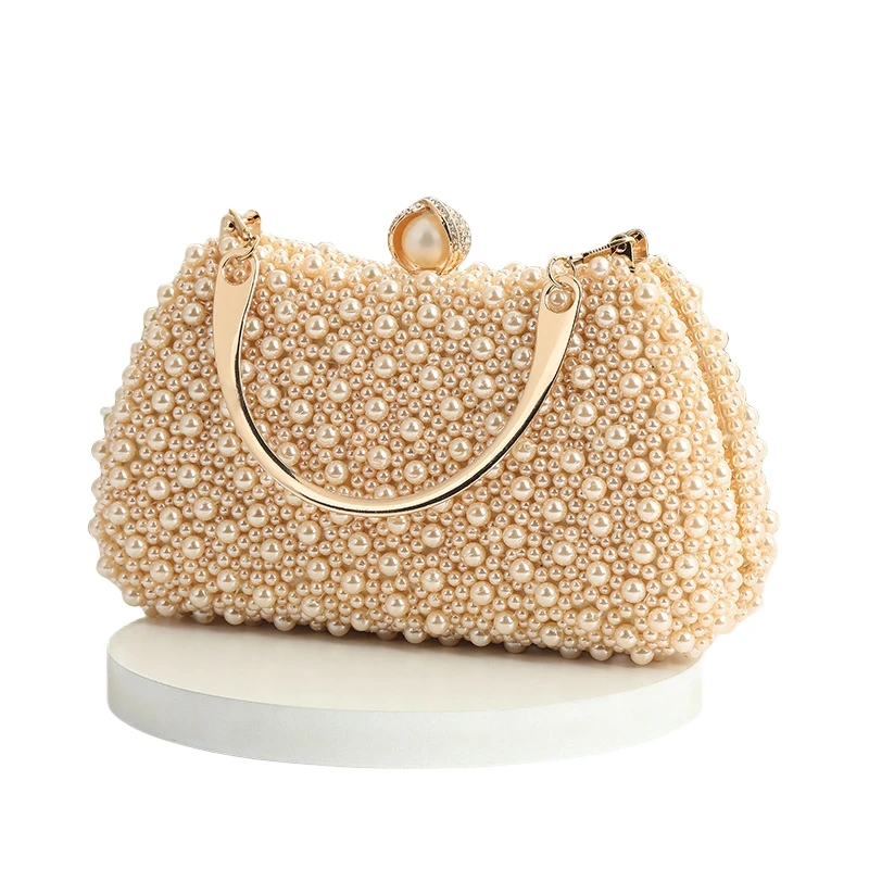 

Luxury Women's Pearl Evening Bag Party Bridal Wedding Clutch Bag White Pearl Beaded Handbag Party Dinner Bling Detachable Handle