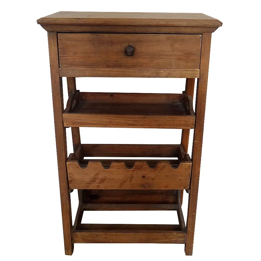 

French Vintage Brown Floor Stand Antique Wooden Wine Rack