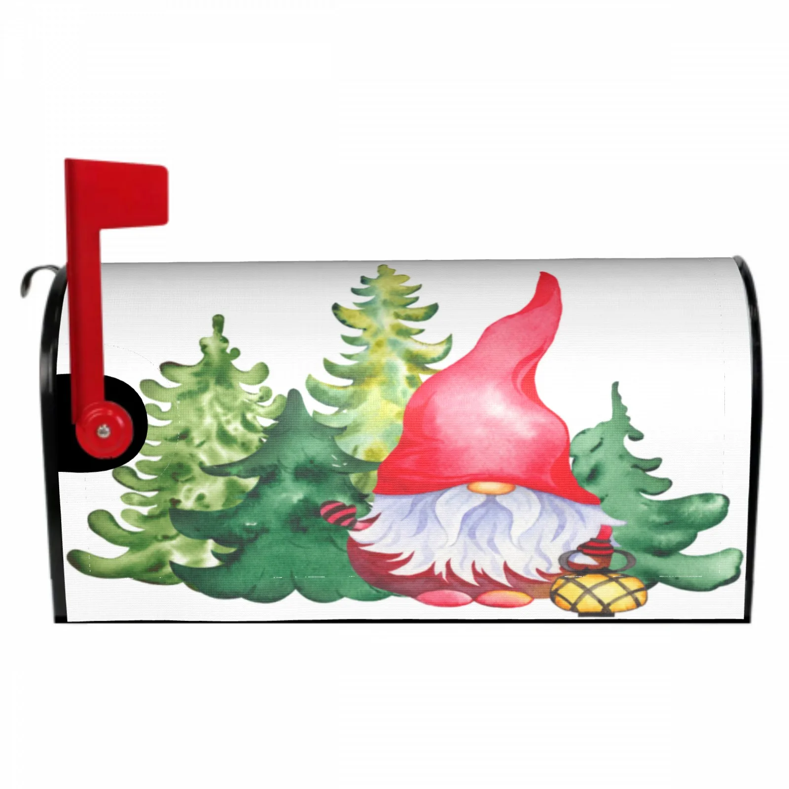 

Funny Red Hats Gnome Magnetic Mailbox Cover Standard Size Watercolor Xmas Tree Post Box Cover Wrap Decoration Garden Outdoor