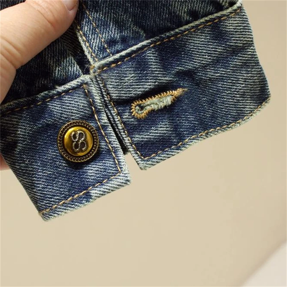 Дизайнерская Стильная джинсовая куртка 2024 женская короткая на молнии со