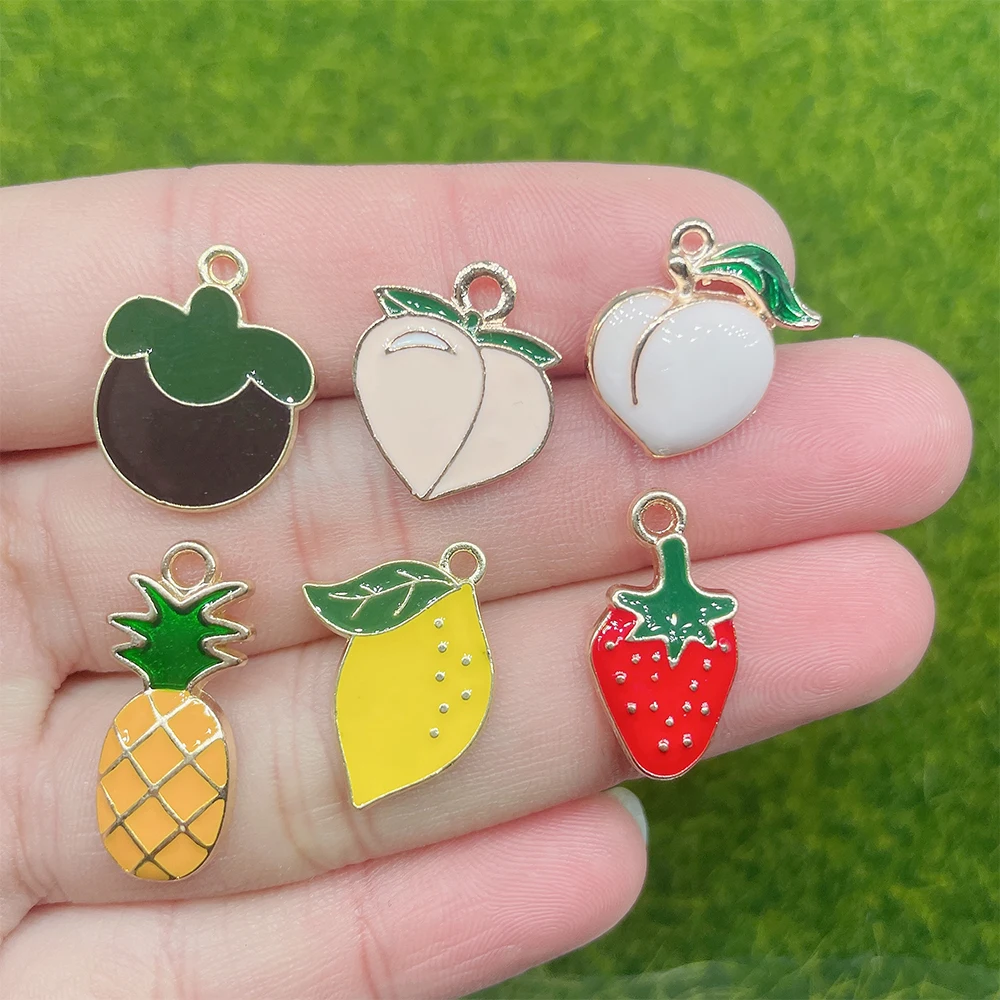 

20Pcs Cartoon Fruit Pattern Strawberry Lemon Pineapple Lady Pendant Handmade DIY Necklace Keychain Mobile Phone Chain Accessorie