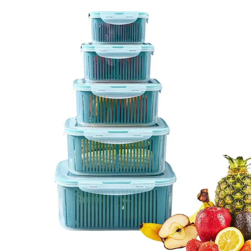 

Fruit Containers For Fridge Kitchen Produce Saver Container With Draining Basket Fresh Keeper Set Fresh Vegetable Fruit Storage