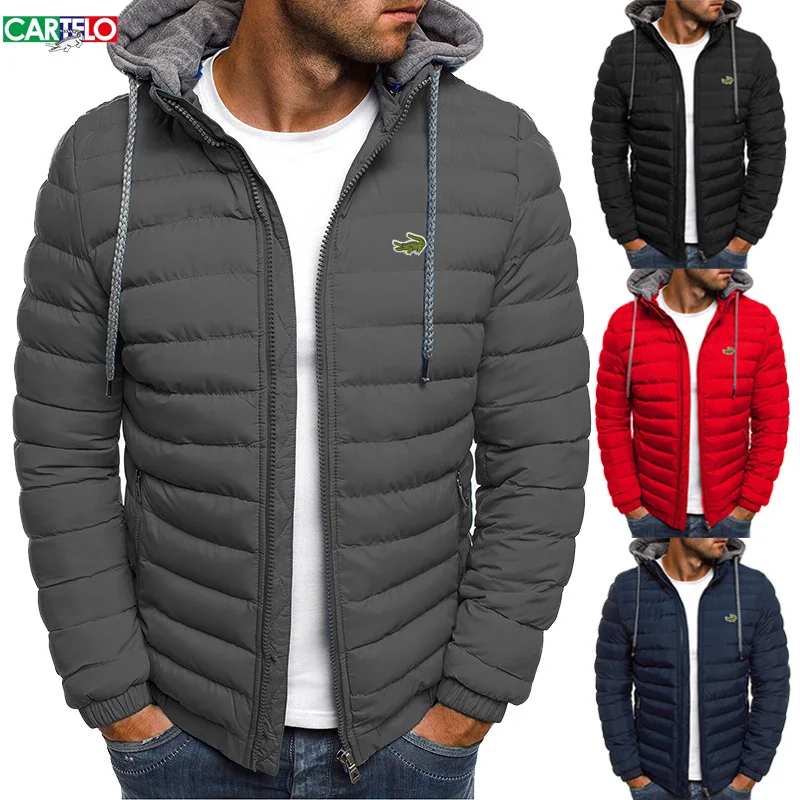 Cartelo Autumn Winter New Men's Waterproof Windproof Cotton Clothes Fashion Hooded Thickened Embroidery Warm Cotton Jacket