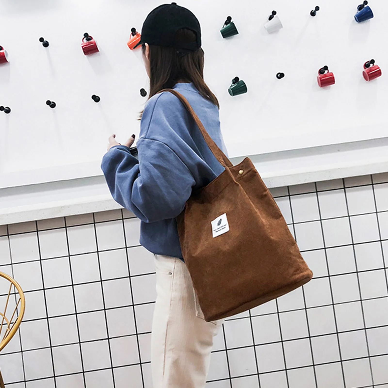 

Women Corduroy Tote Bag Girls Shoulder Bag Handbags with Inner Pocket Big Capacity Shoulder Bag for Casual Work