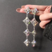 silver drop earrings luxury princess square 3d zirconia tassel wedding earrings for brides women jewelry accessories