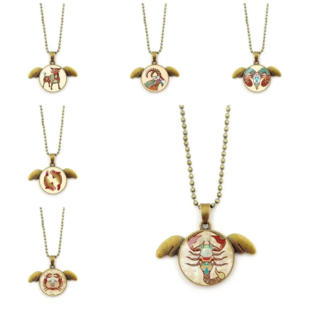 Ожерелье, стеклянный кабошон, цепочка, винтажный чокер, эффектный Бронзовый Ангел, дизайн знака зодиака, Cusize для женщин, свадьба