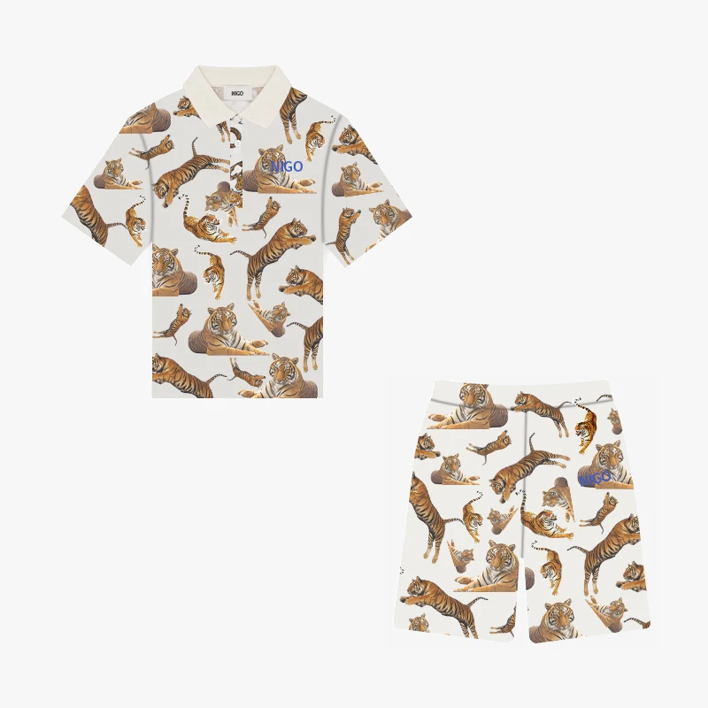 

NIGO Children's Tiger Print Polo Shirt Cotton Casual Shorts Suit #nigo32768