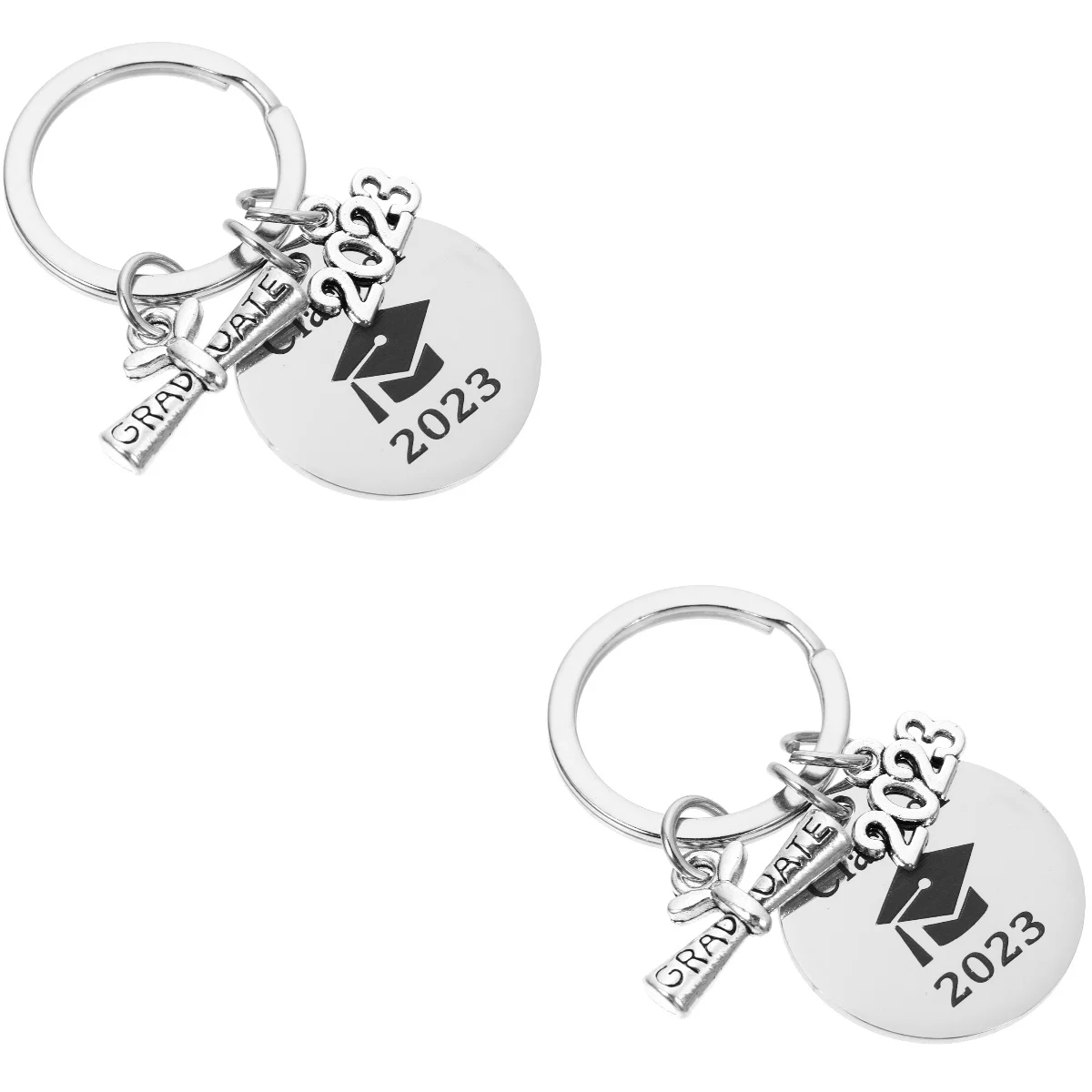 

2pcs Creative 2023 Keychain Graduation Season Key Ring Stainless Steel Key Hanging Pendant