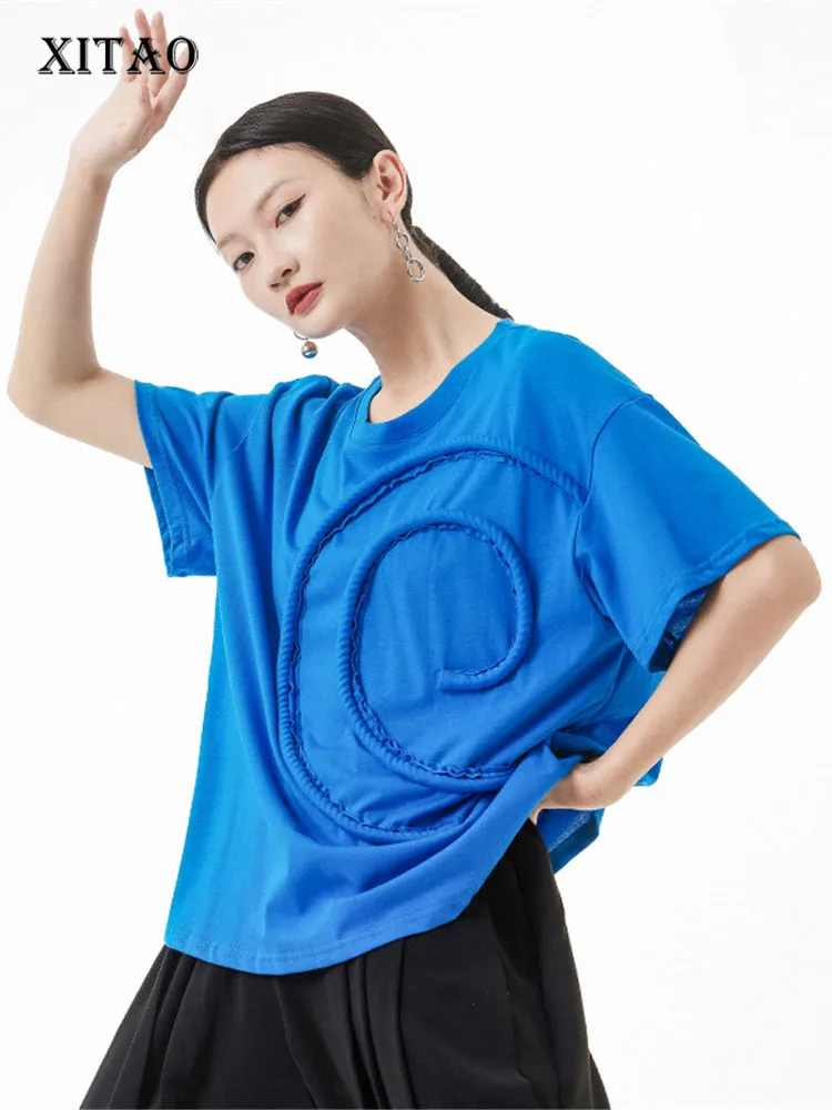 

XITAO Pullover T Shirt Patchwork Solid Color Half Sleeve Goddess Fan Casual Style Loose 2022 Minority Elegant Tee WLD8188