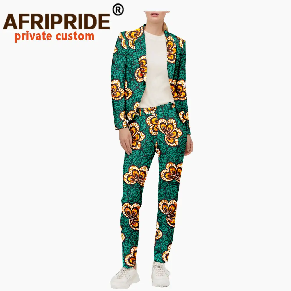 African 2 Piece Set for Women Print Jackets and Ankara Pants Suit Dashiki Outfits Short Coats Blazer Slim Fit Attire A2026003