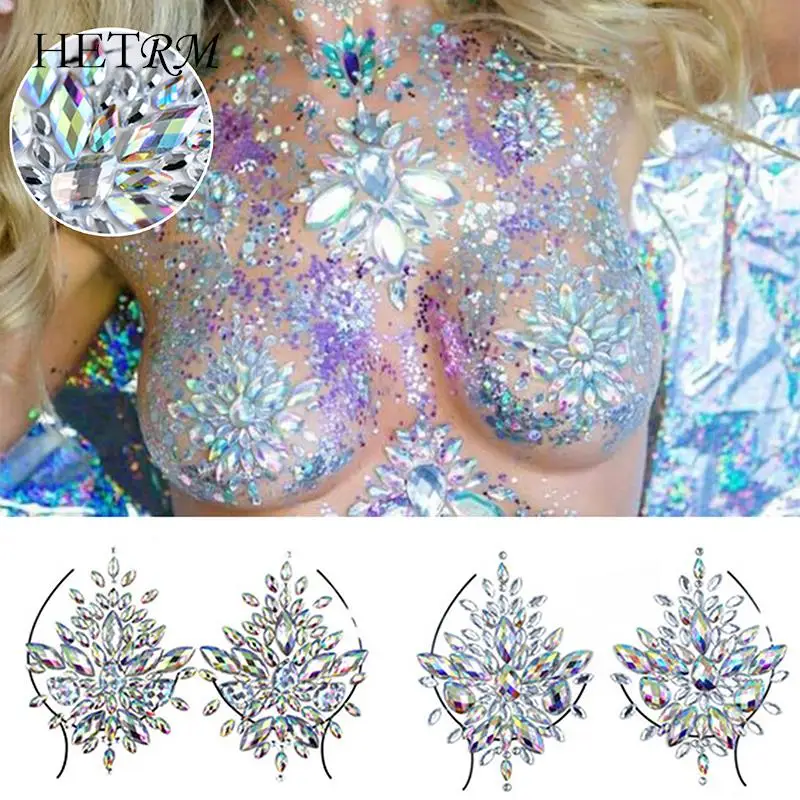 

Breast Petal Chromophous Acrylic Colorful Crystal Chest Paste Breast Breathable Nipple Covers Sexy Breast Self Adhesive Stickers