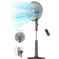 PARIS RHÔNE Fan for Bedroom, Oscillating Fan with Remote,16" Standing Floor Fans, Dual Blade with 3 Wind Modes 12 Speed Levels