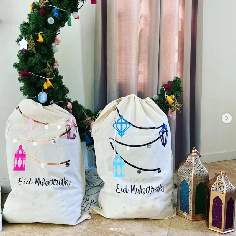 

Парусиновый фонарь eid Mubarak, подарок, сумочка для подарков, Мусульманский Исламский Рамадан, кареем Iftar, искусственное украшение, Семейный детский мешок для мальчиков и девочек