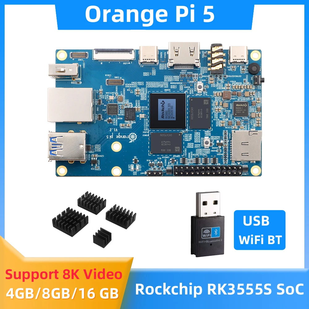 Orange Pi 5 RK3588S 8-core 64-bit CPU 4 / 8 16 GB RAM Support 8K Video PCIE Module External WiFi+BT SSD Gigabit Ethernet OPI 5