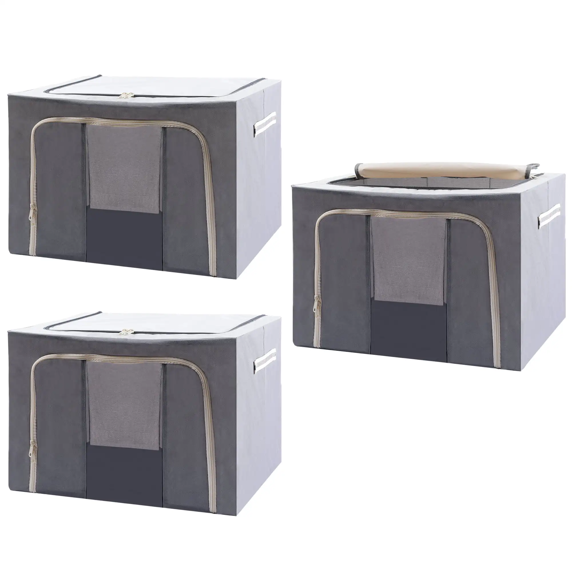 

Storage Bin Fabric Closet Baskets Cube Organizer Gray Set Of 3