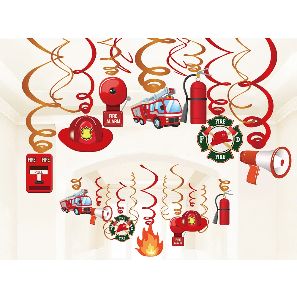

30pcs/set Kids Boy Cool Firefighter Fireman Fire Truck Birthday Party Wall Hanging Swirls Baby Shower Party Decors Backdrops