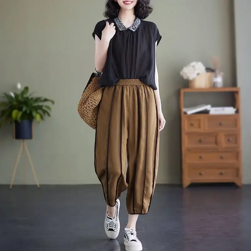 Винтажные шаровары женские мешковатые брюки классическая эстетика шикарные в