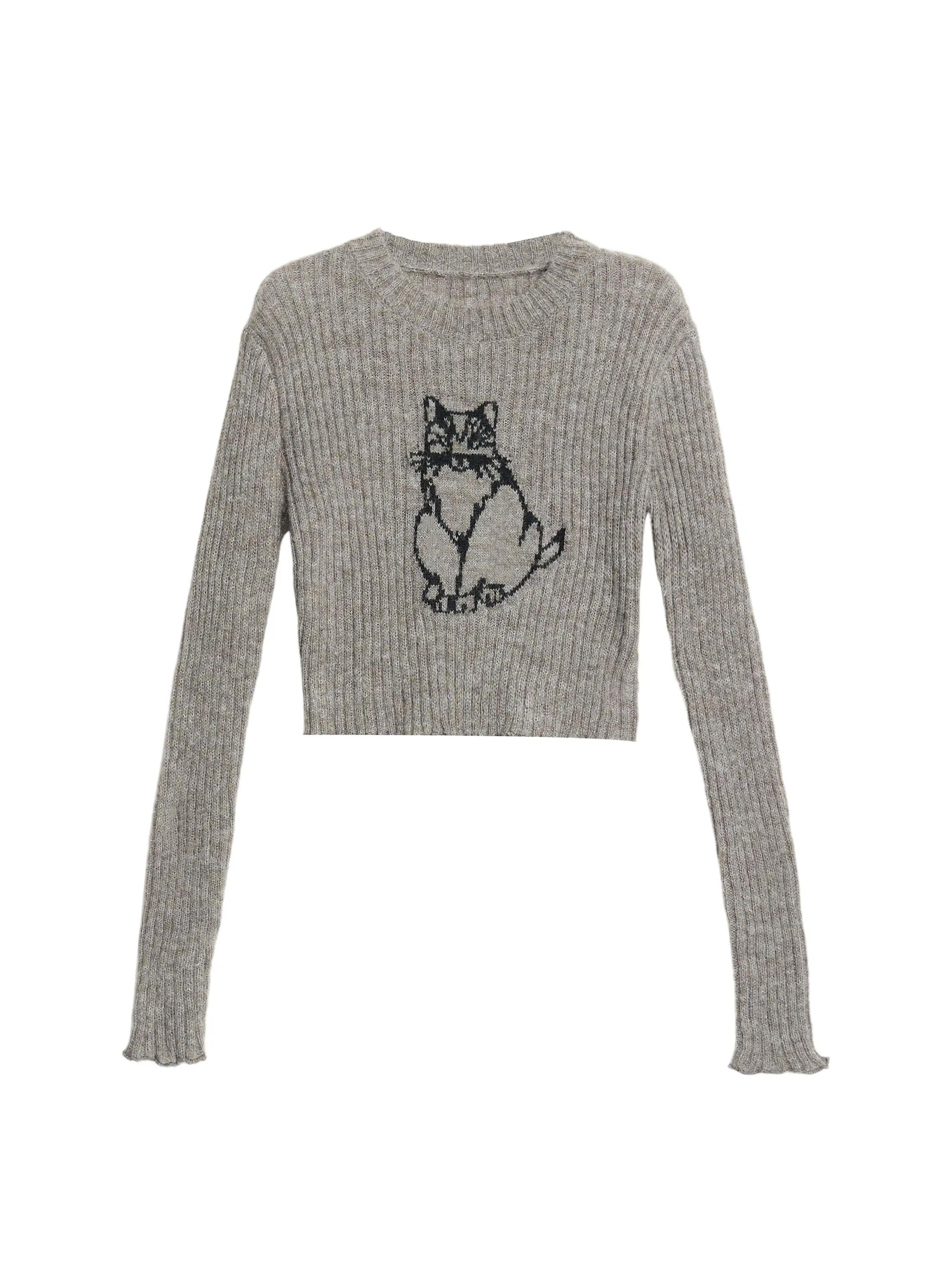 American-Sle Gray Shoulder Pullover Knit Sweater Women Autumn and Winter Slim fit Knitted Inner wear Bottoming Shirt Short Top |