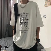 womens t shirt y2k hip hop unisex short sleeve harajuku distorted portrait print tshirt streetwear tops oversized graphic tee