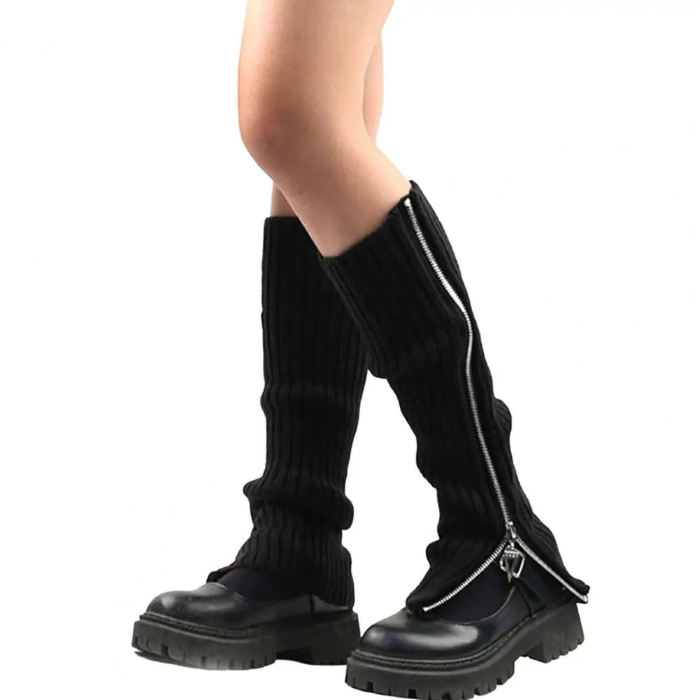 

Lolita Gothic Punk Ribbed Knitted Leg Warmers Harajuku High Side Zipper Foot Covers Autumn Coldproof Boot Stockings Y2k Clothes