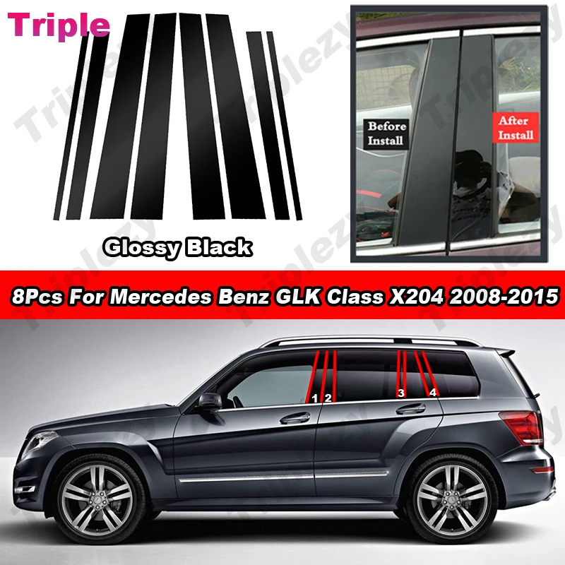8 шт., глянцевые черные наклейки для окон Mercedes Benz GLK Class X204 2008-2015