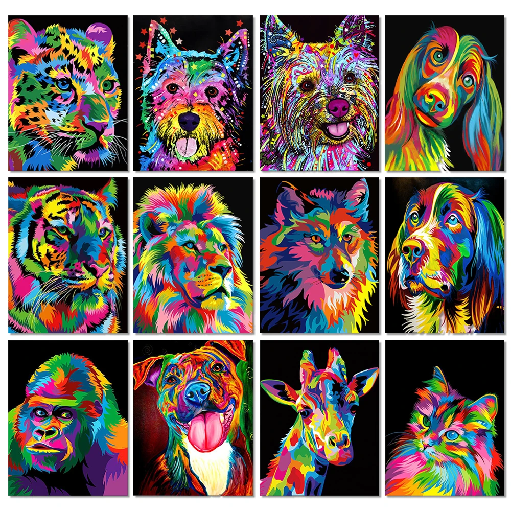 

5D DIY Diamond Painting Animals Lion Cat Tiger Cross Stitch Kit Full Drill Round Embroidery Mosaic Art Picture of Rhinestones