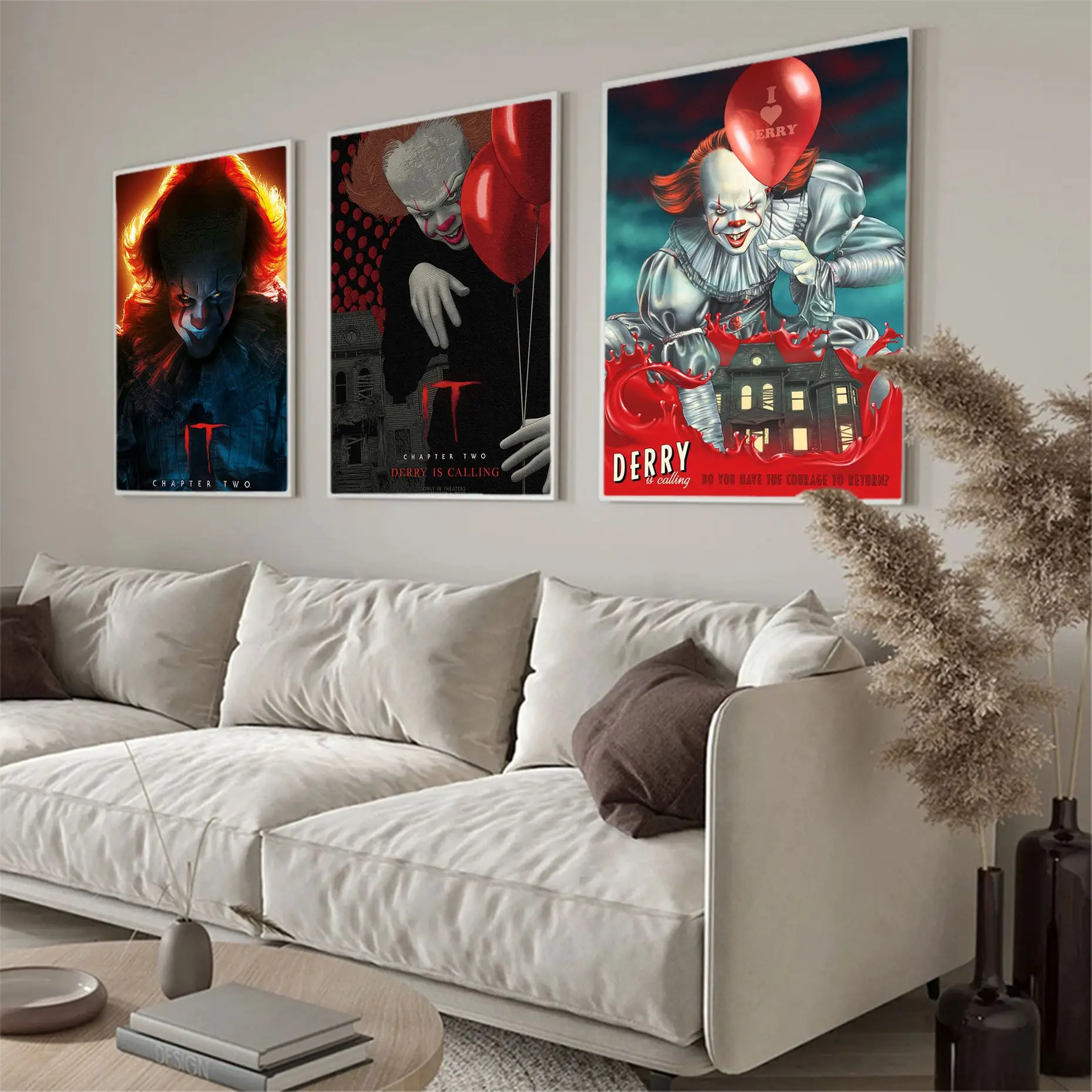 

Movie Horror Film It Pennywise Clown Movie Sticky Posters Waterproof Paper Sticker Coffee House Bar Stickers Wall Painting