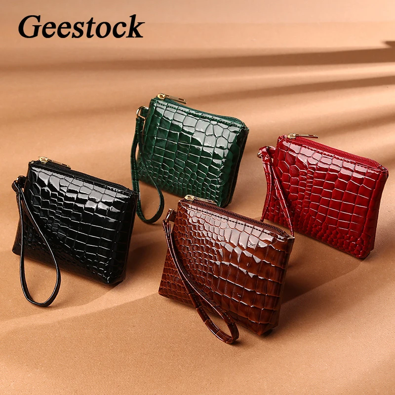 

Geestock Women Purse Wallet for Fashion PU Crocodile Pattern Coin Pocket Wallet Ladies Card Holder Bags Handbags with Wrist Belt