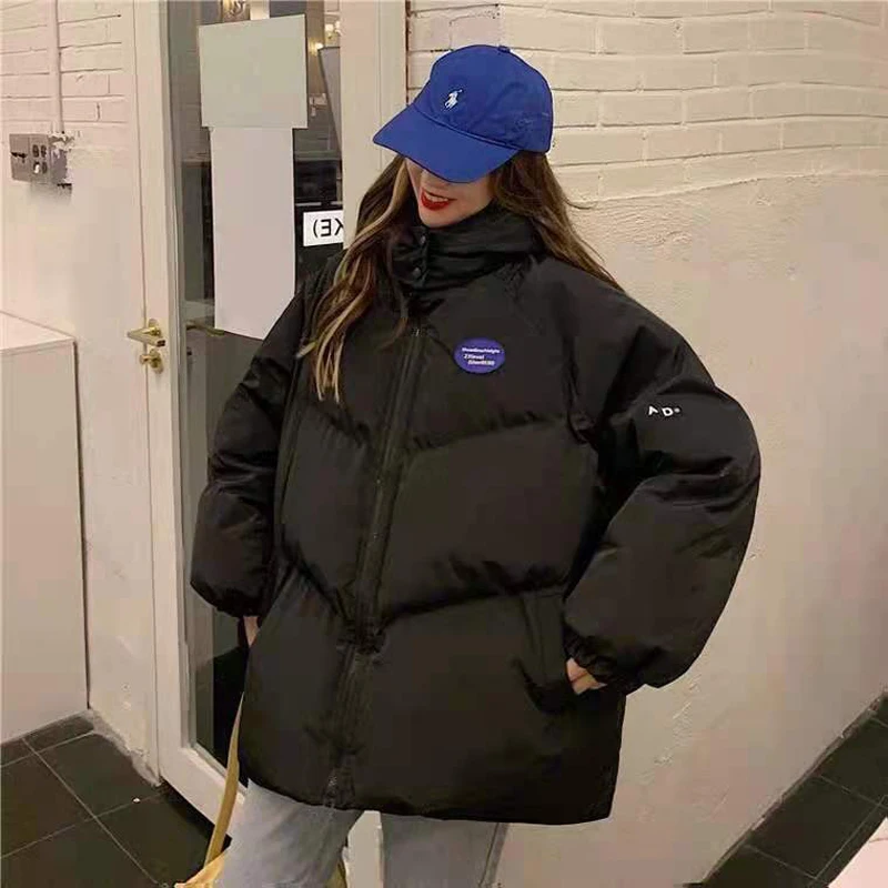 Winter Down Cotton Coat Women Solid Loose Padded Jacket Hooded Parkas Casual Female Black Zipper Thickening Warm Outwear