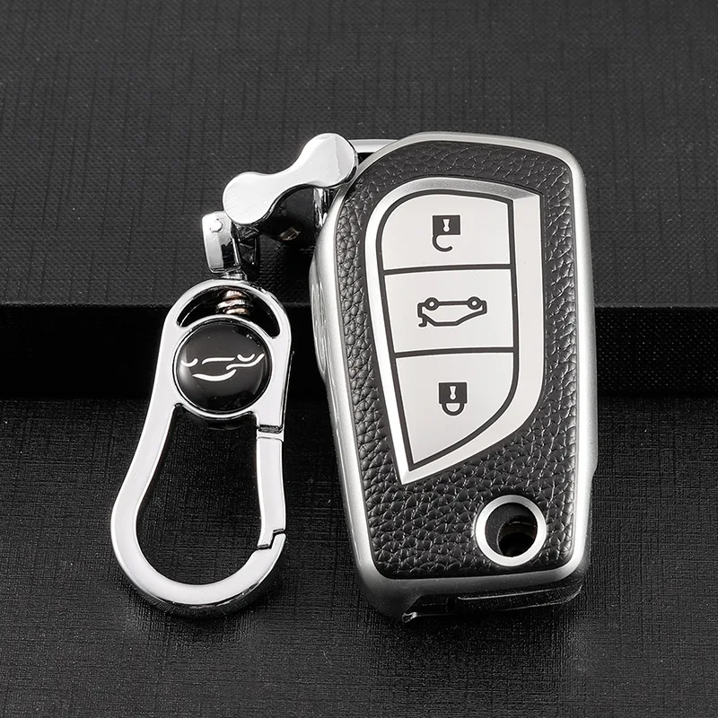 

Fashion Leather+TPU Car Key Case Cover Shell For Toyota Auris Corolla Avensis Verso Yaris Aygo Scion TC IM Camry RAV4 Keychain