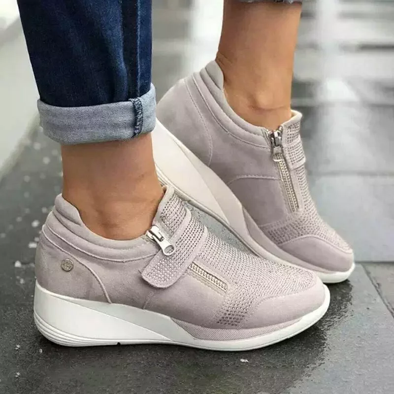 

2022NEW vulcanize sneakers women shoes 2022 hook-loop flock height increasing wedges shoes plus size 35-43 tenis feminino