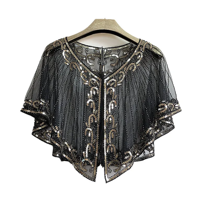 Sequins Coat Poncho Women Scarf Outfits Black Cape Ladies Scarves Party Outerwear Shawls Casaco Wraps Woman Clothes Robe | Отзывы и видеообзор