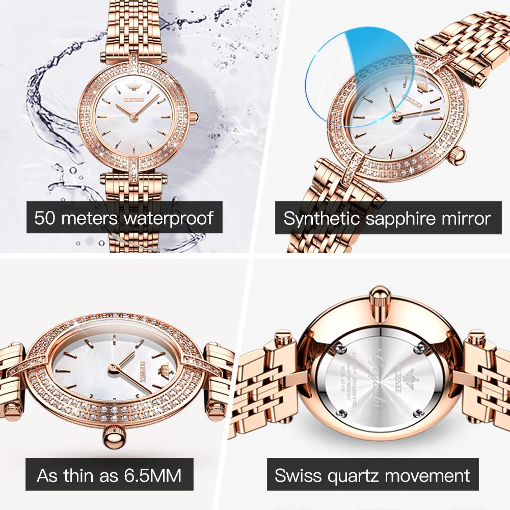 OUPINKE Swiss Quartz Watch for Women Luxury Diamond Sapphire Mirror Watperoof Watches Original Ladies Dress Wristwatch Gift Set