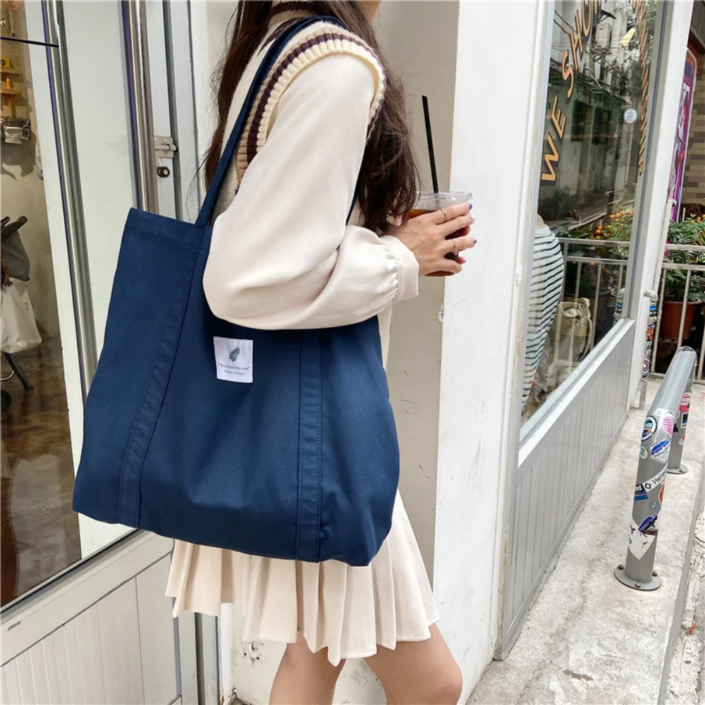 

New Retro Women's Shoulder Bag Simple Solid Color Small Fresh Canvas Bag Literary Women's Buckle Tote Bag Large Capacity Handbag