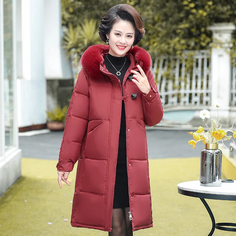 Middle-aged Women's Winter Cotton Coat 2022 New Mother's Down Jackets Women Cotton Padded Long Jackets Warm Thick Parkas