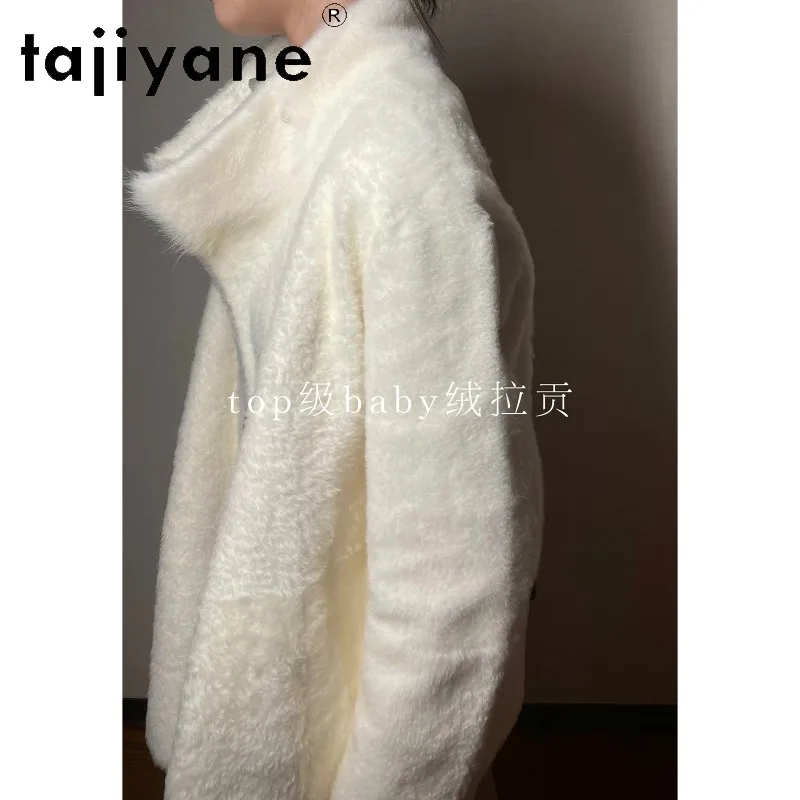 Фото TAJIYAN Rare Snow Peak White Baby Lagun Shearling Fur Coat Женское пальто свободного кроя Зимнее пальто Женская мягкая куртка из натурального меха Новинка №5