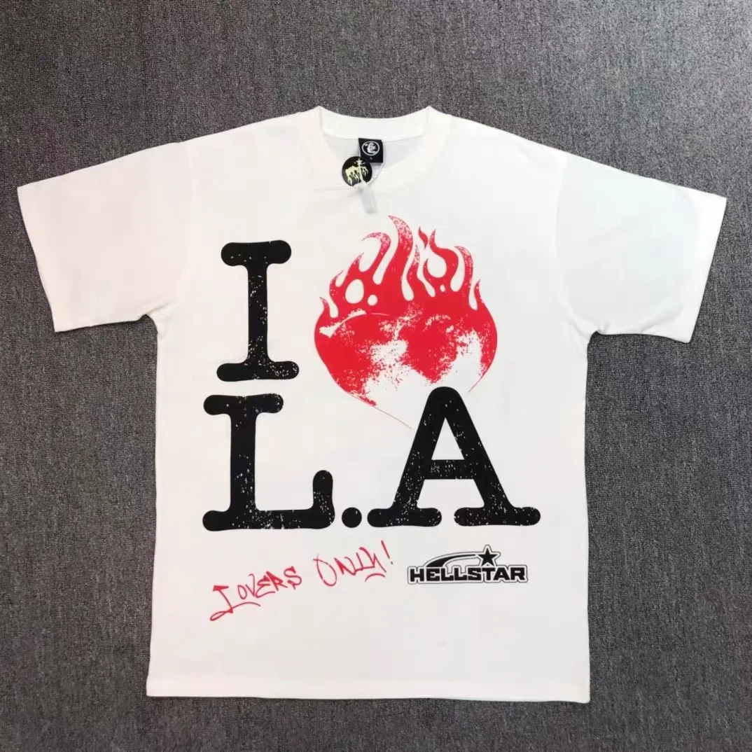 

2023 Hellstar Short Sleeve Loose Tees Printed Cotton Tops Round Neck High Street Men Women Casual T-shirt