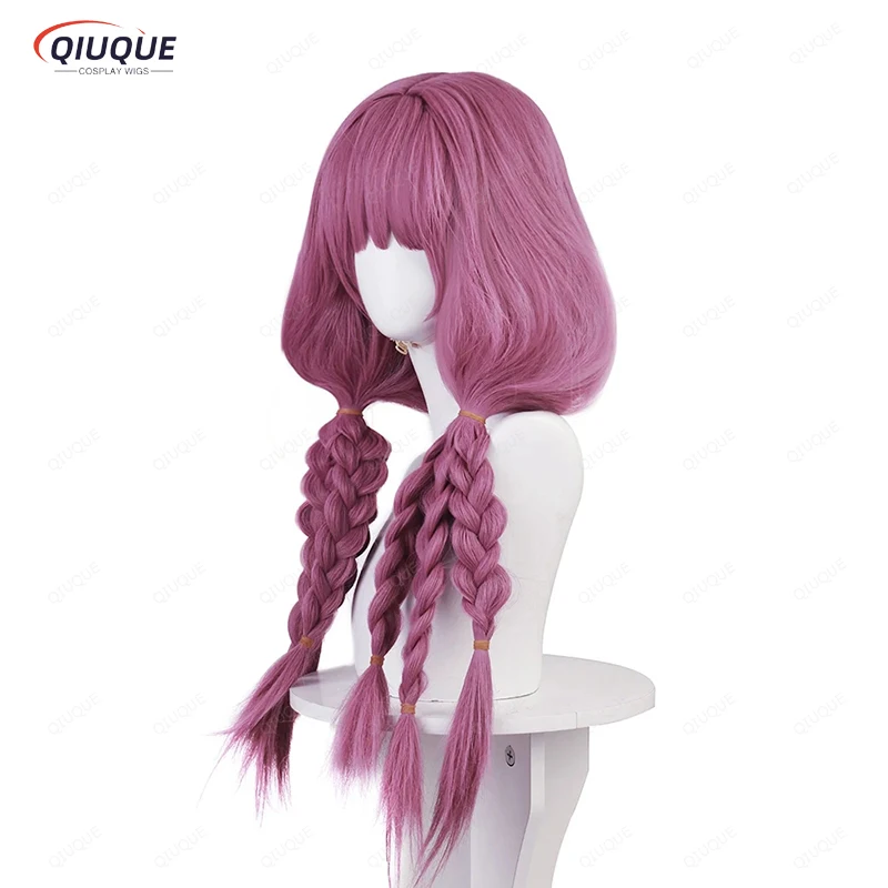 Парик для косплея аниме Aura длинные розовые фиолетовые предварительно оплетенные
