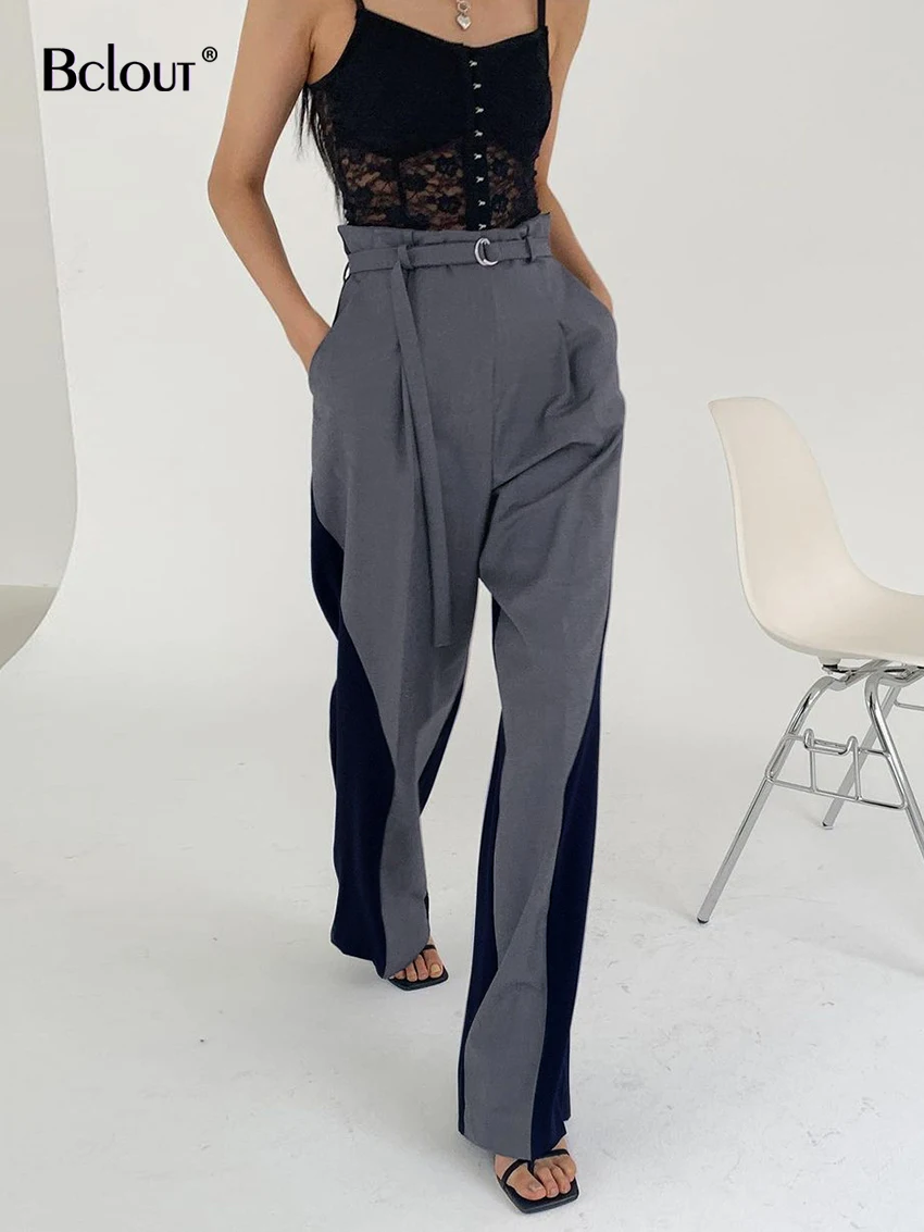 

Элегантные зеленые брюки Bclout для женщин, летние шикарные брюки в стиле пэчворк на шнуровке, повседневные офисные женские длинные брюки с ши...