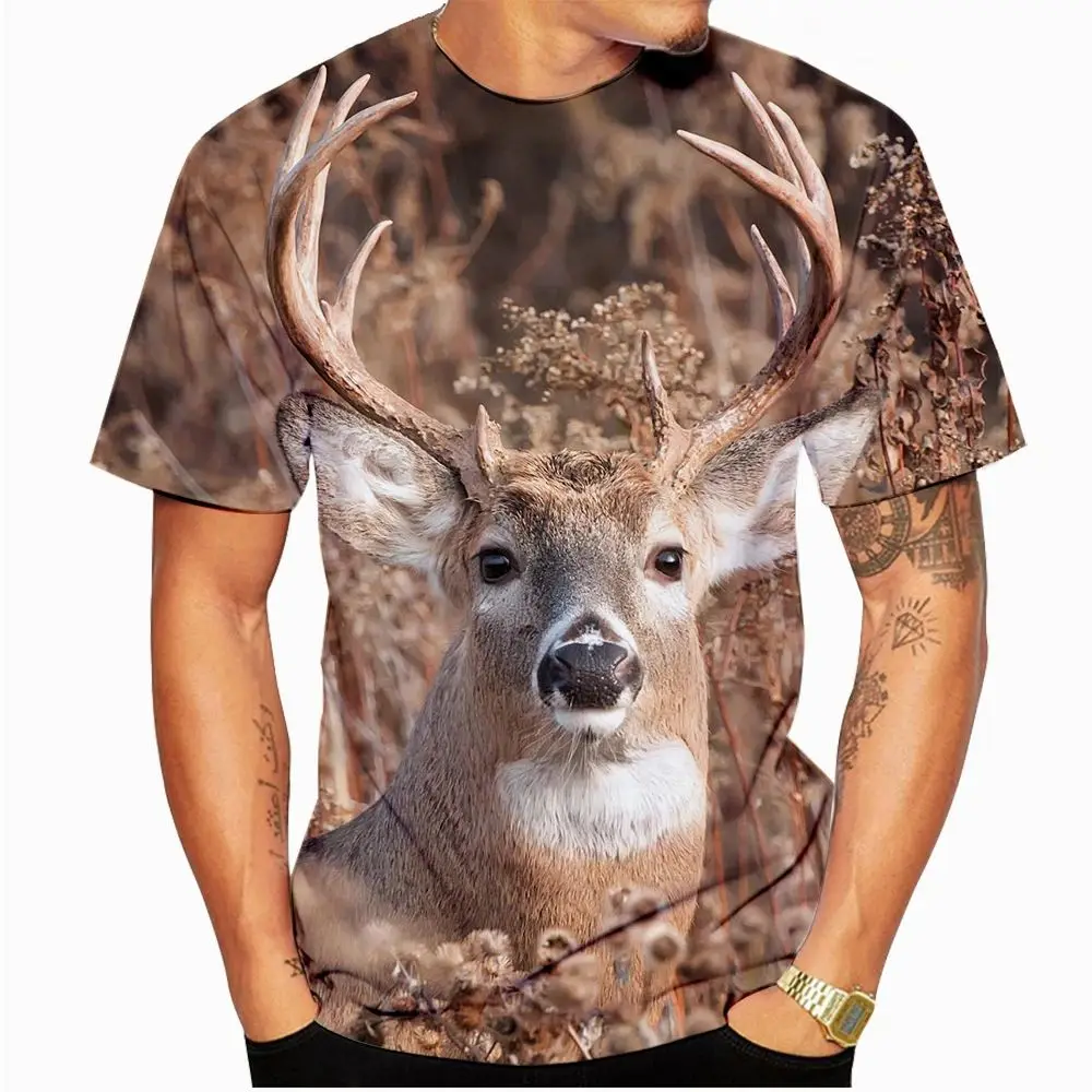 

Summer Men's 3d Printed Animal Deer Print T-Shirt Fashion Fun Personality Harajuku Retro Street Everyday Plus Size Loose Top