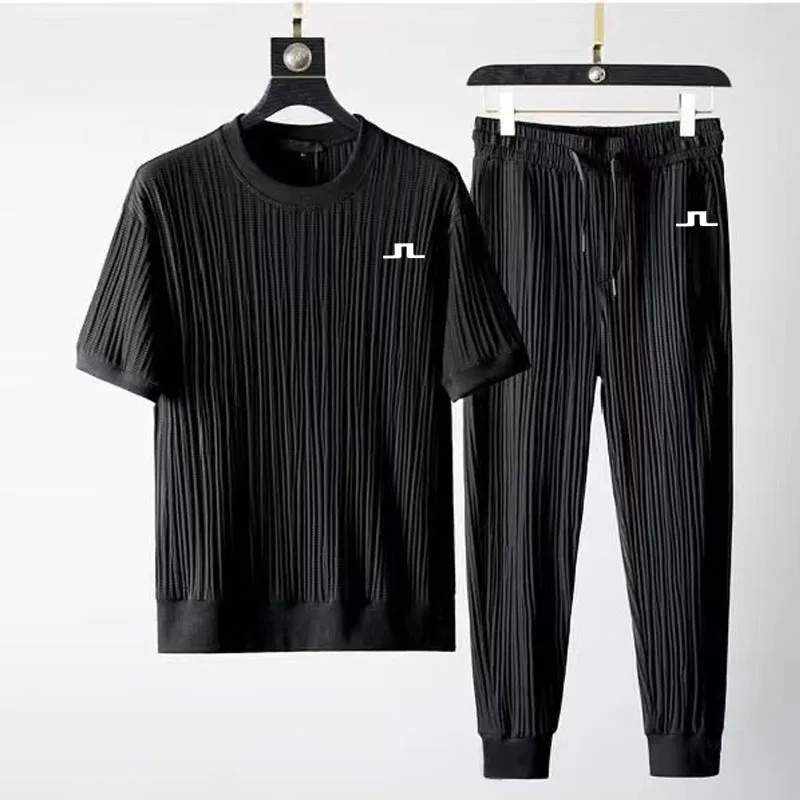 Golf Summer Suit Men's Crew Neck Elastic Breathable Fold Short Sleeve Thin Style A Set Of High-grade Temperament Men's Wear