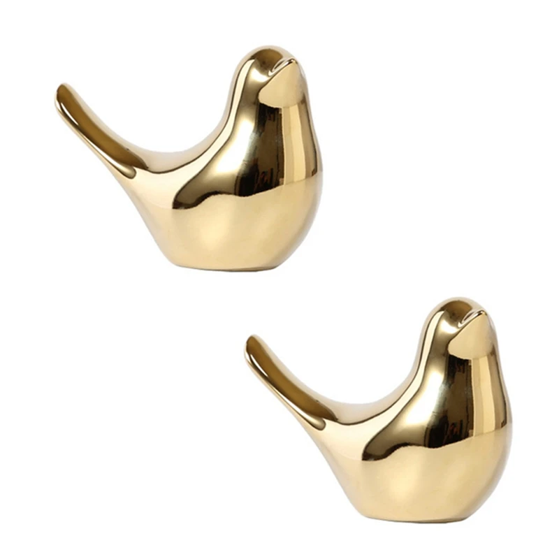 

JFBL Hot 2X Polar House Golden Bird Figurines Modern Ceramic Bird Statues Animal Sculpture Home Decoration Gold Ceramic -XL